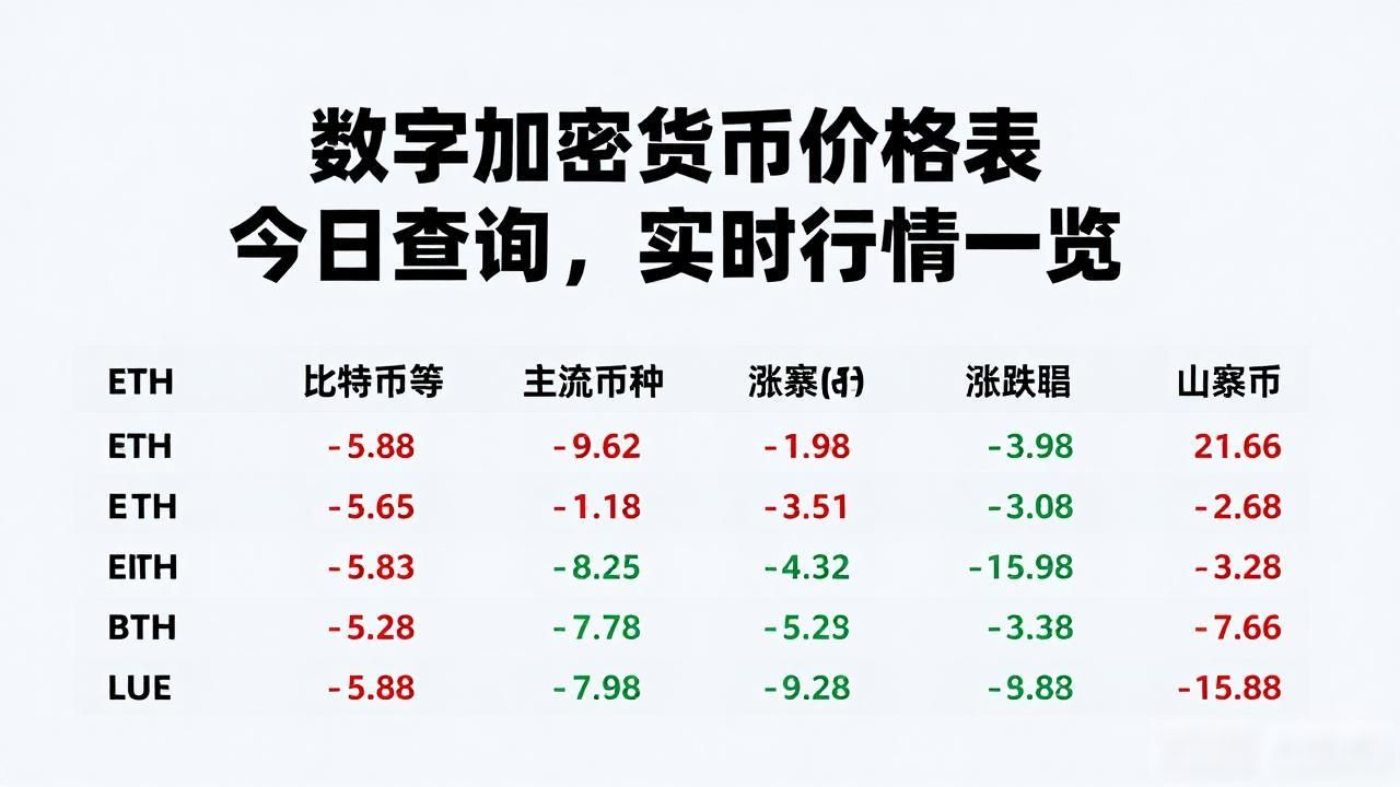 数字加密货币价格表今日查询，实时行情一览