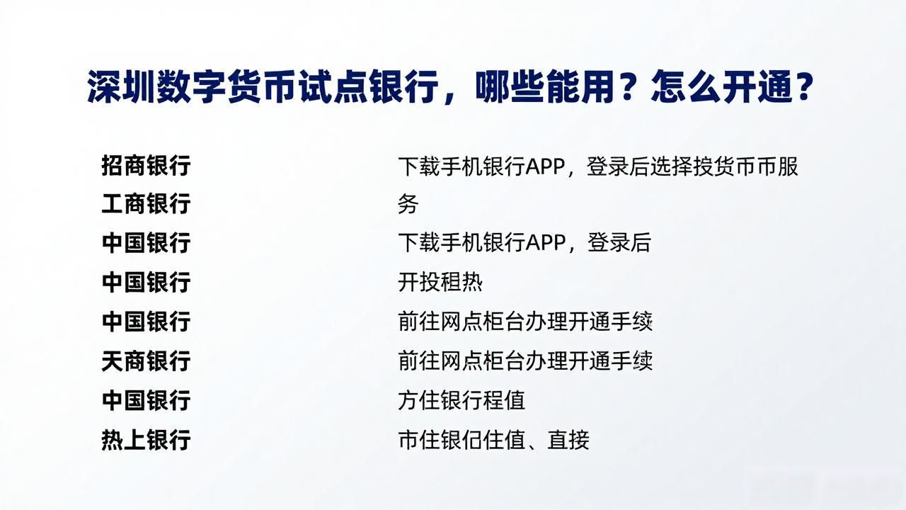 深圳数字货币试点银行，哪些能用？怎么开通？